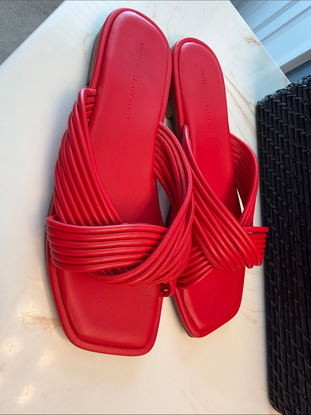 White House Black Market Red Knotted Slide Sandals